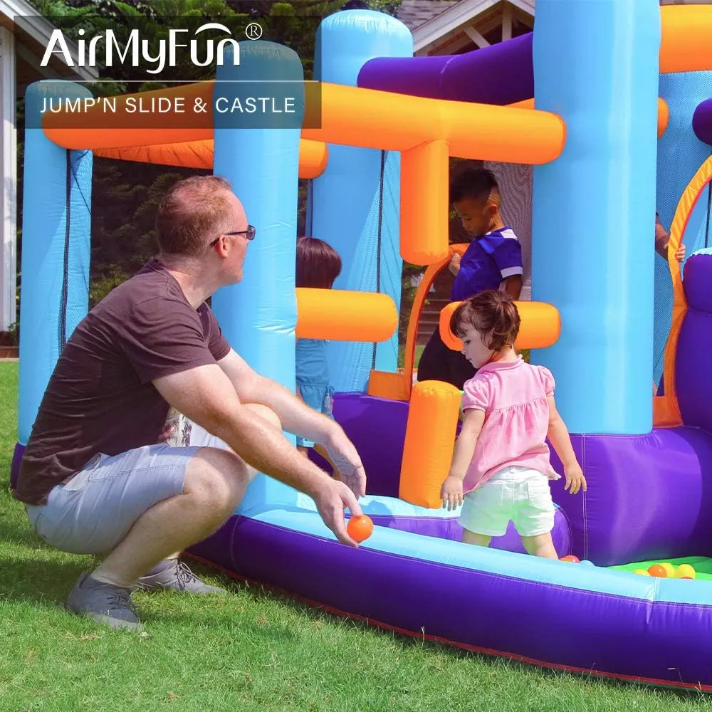 AirMyFun Inflatable Bounce House, Bouncer & Slide with Air Blower, Play House with Ball Pool, Inflatable Kids Slide,Jumping Castle with Carry Bag