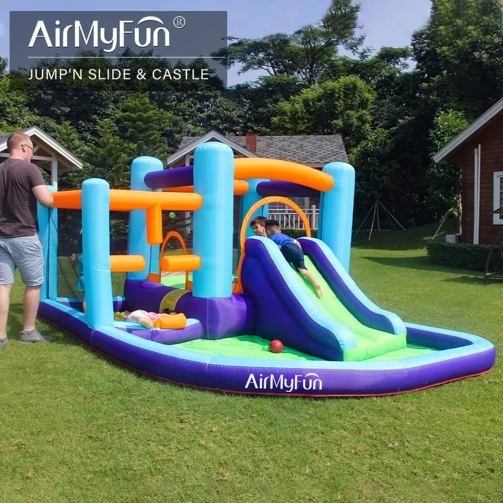 AirMyFun Inflatable Bounce House, Bouncer & Slide with Air Blower, Play House with Ball Pool, Inflatable Kids Slide,Jumping Castle with Carry Bag