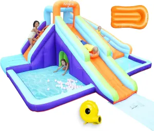 AirMyFun Inflatable Waterslide, Kids Bounce House with Blower, Extended Water Slip Waterslide, Bouncy House Water Park, Dual Slide, Water Spray, Splash Pool, A83023