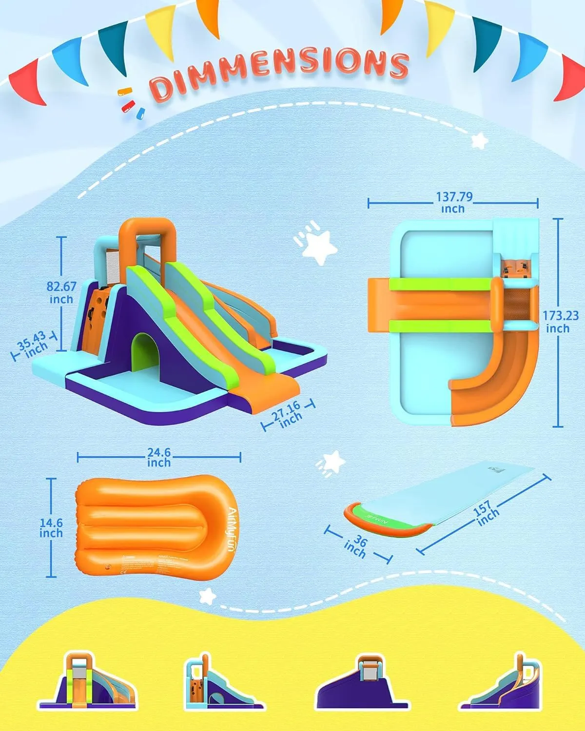 AirMyFun Inflatable Waterslide, Kids Bounce House with Blower, Extended Water Slip Waterslide, Bouncy House Water Park, Dual Slide, Water Spray, Splash Pool, A83023