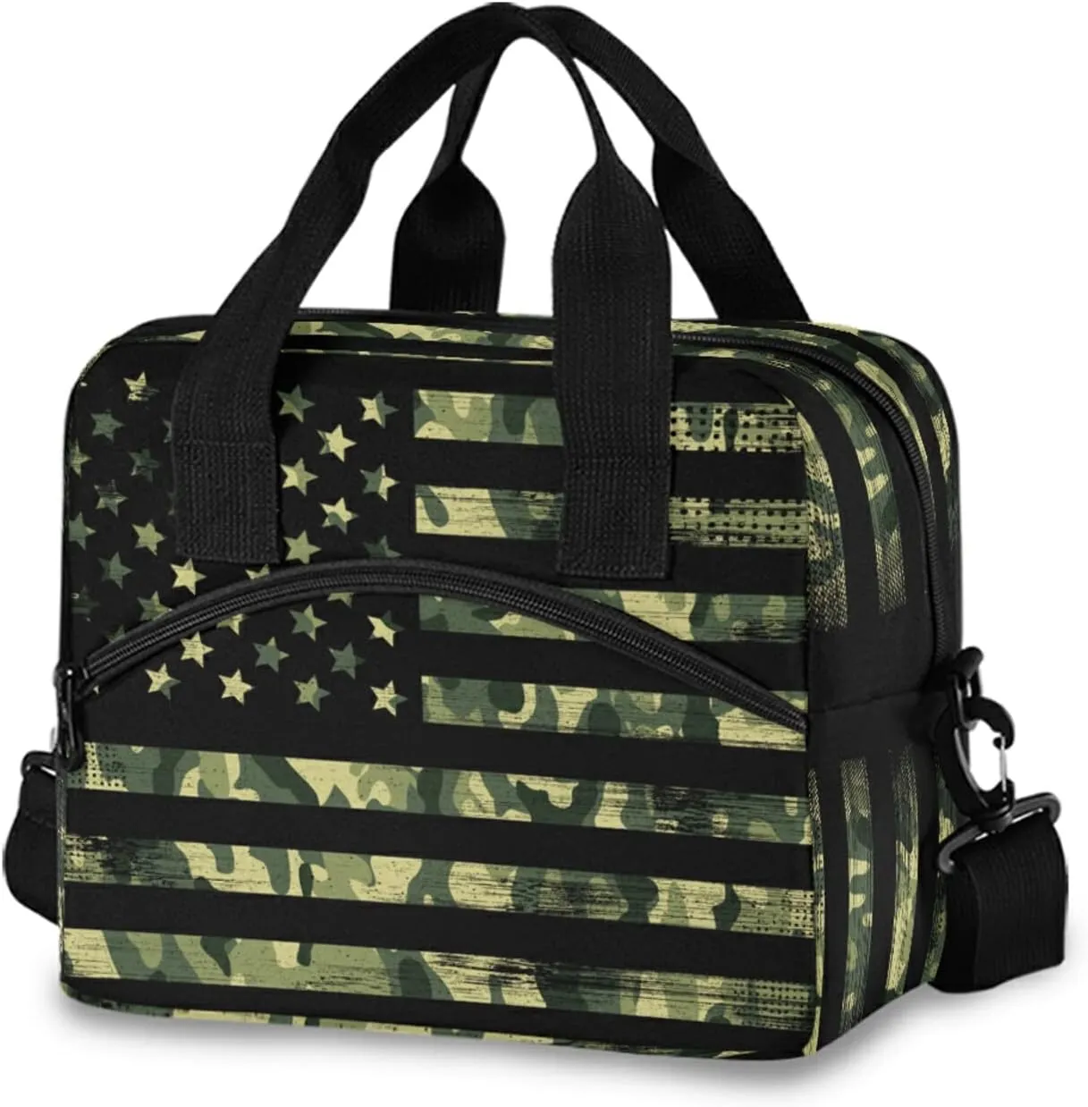 ALAZA American Flag with Camouflage Grunge Insulated Lunch Box Reusable Cooler Bags with Shoulder Strap for Women Men Adults, 19-Can (12.5L)