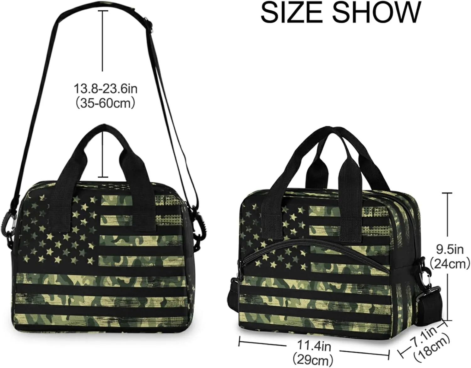 ALAZA American Flag with Camouflage Grunge Insulated Lunch Box Reusable Cooler Bags with Shoulder Strap for Women Men Adults, 19-Can (12.5L)