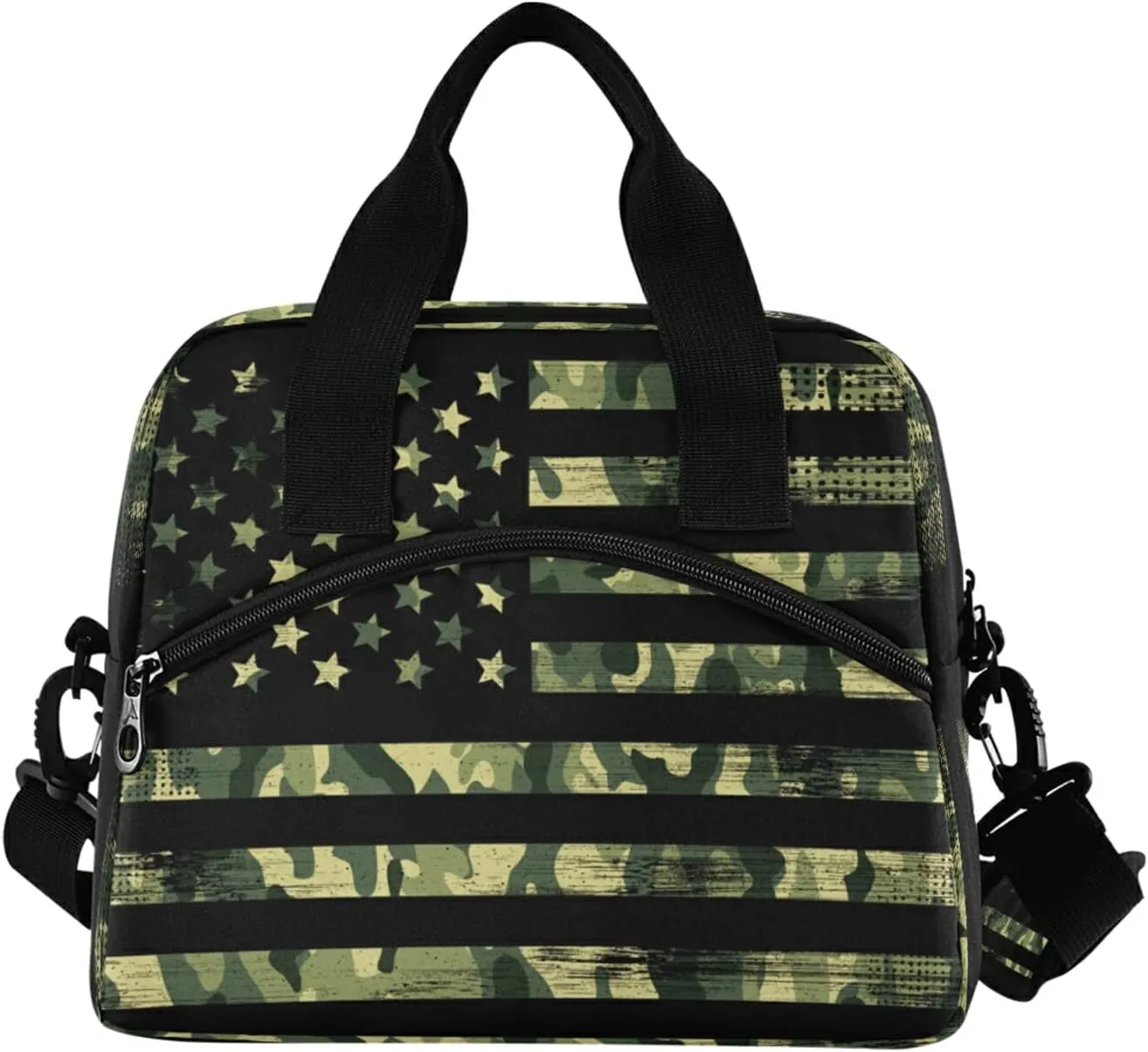 ALAZA American Flag with Camouflage Grunge Insulated Lunch Box Reusable Cooler Bags with Shoulder Strap for Women Men Adults, 19-Can (12.5L)