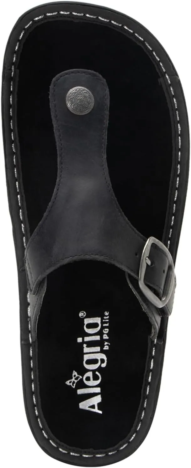 Alegria Women Vella - Timeless Comfort, Arch Support and Travel Style - Casual Flip Flop Slide for Everyday Elegance - Lightweight Leather Thong Sandal