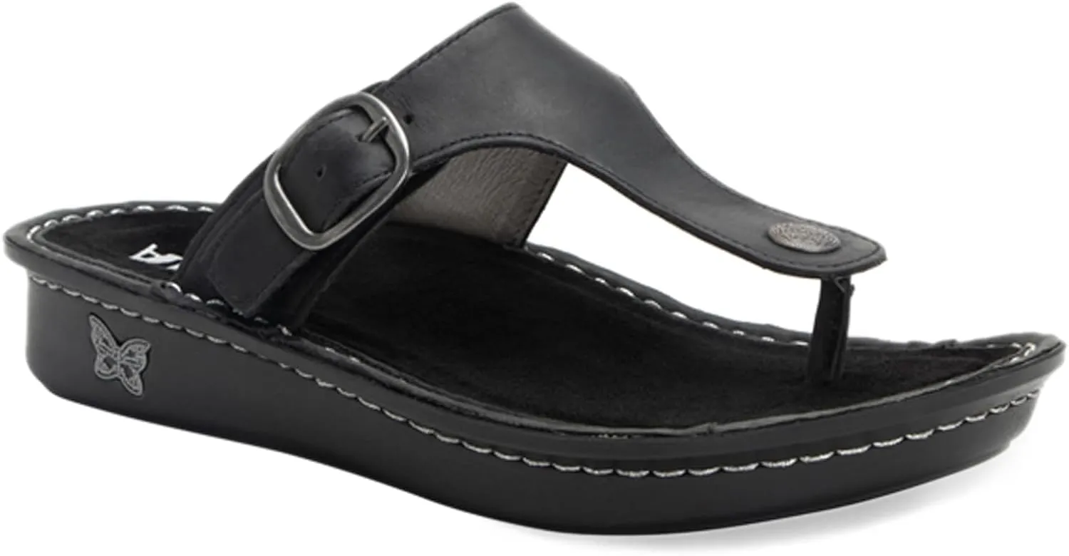Alegria Women Vella - Timeless Comfort, Arch Support and Travel Style - Casual Flip Flop Slide for Everyday Elegance - Lightweight Leather Thong Sandal
