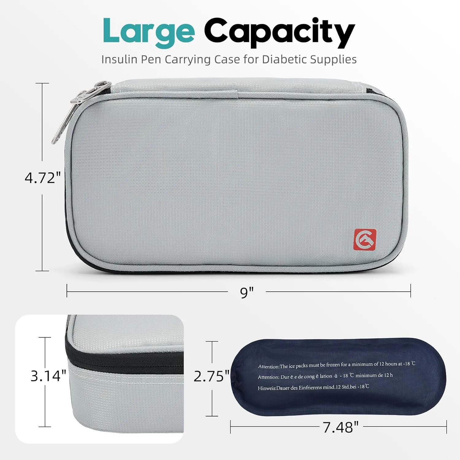 ALLCAMP Insulin Cooler Travel Case with 4 Ice Pack and Insulation Liner for Diabetic Organize Medication (9X 4.72x 3.14 inches)
