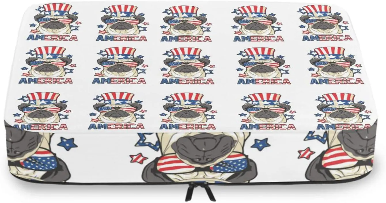 America Pug Dog USA Flag with Sunglasses Hat on White 4 PCs Set Packing Bags, Luggage Organizer Bag, Portable Cube Toiletry bag, Durable Travel Cosmetic Storage Bag for Men Women