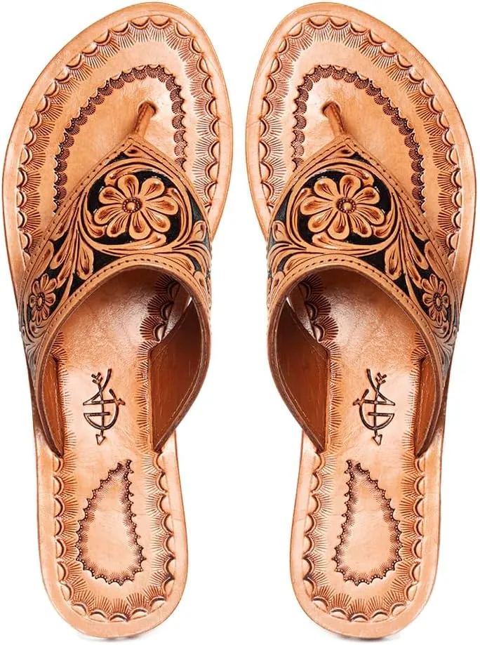 American Darling ADFTE104A Hand tooled carved genuine leather sandal footwear flip flop