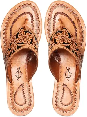 American Darling ADFTE104A Hand tooled carved genuine leather sandal footwear flip flop