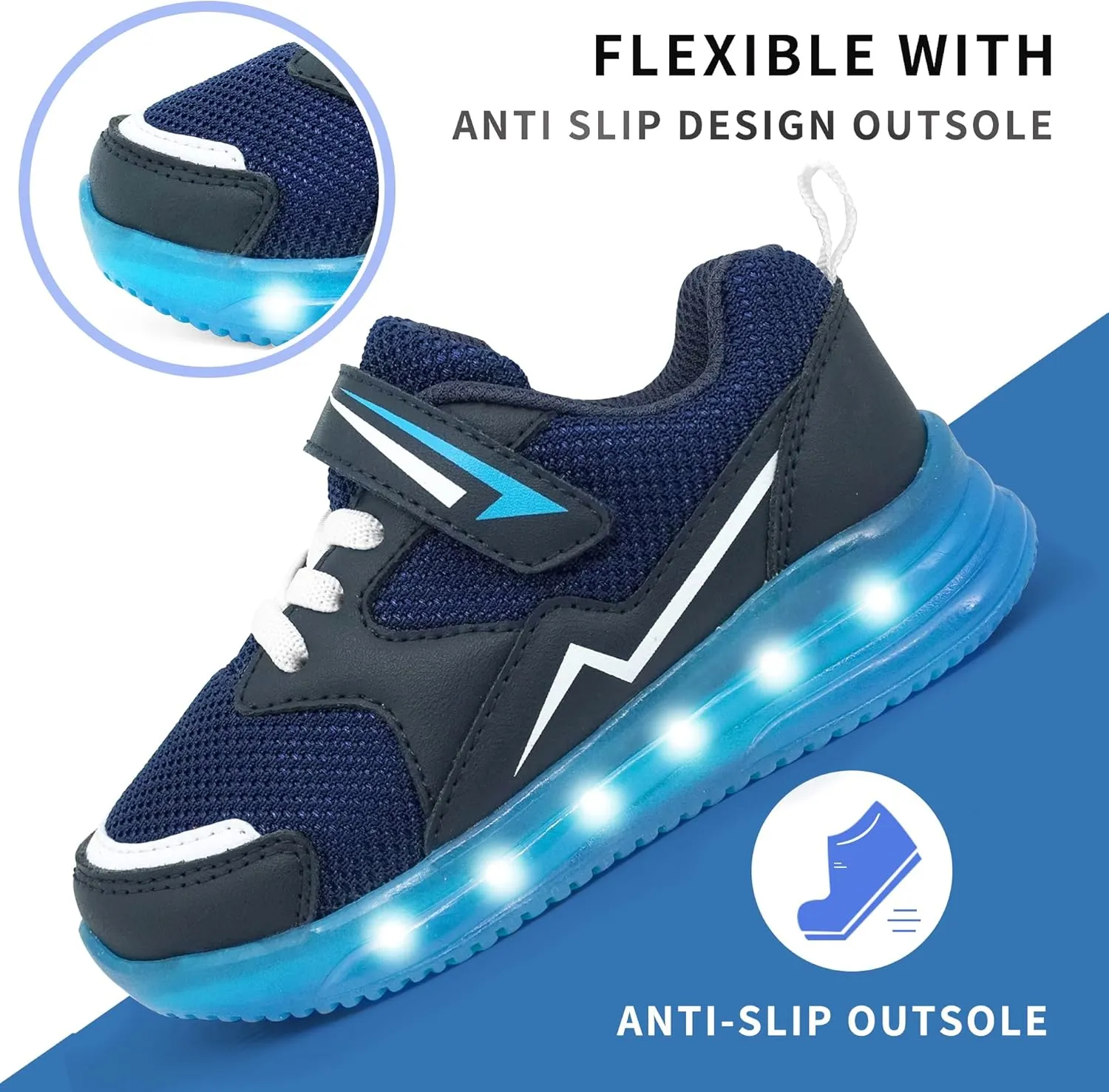 AMZZPIK Light Up Shoes for Boys Girls Toddler LED Flashing Sneakers Breathable Sport Walking Shoes for Kids
