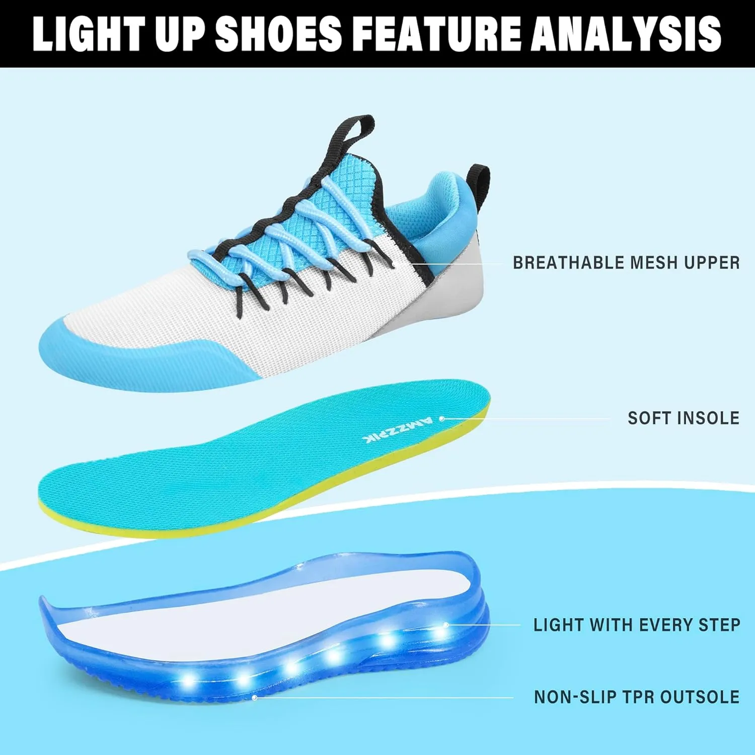 AMZZPIK LUMIKICK Kids Light Up Shoes for Boys Girls Tennis Walking Luminous Sneakers for Little Kid