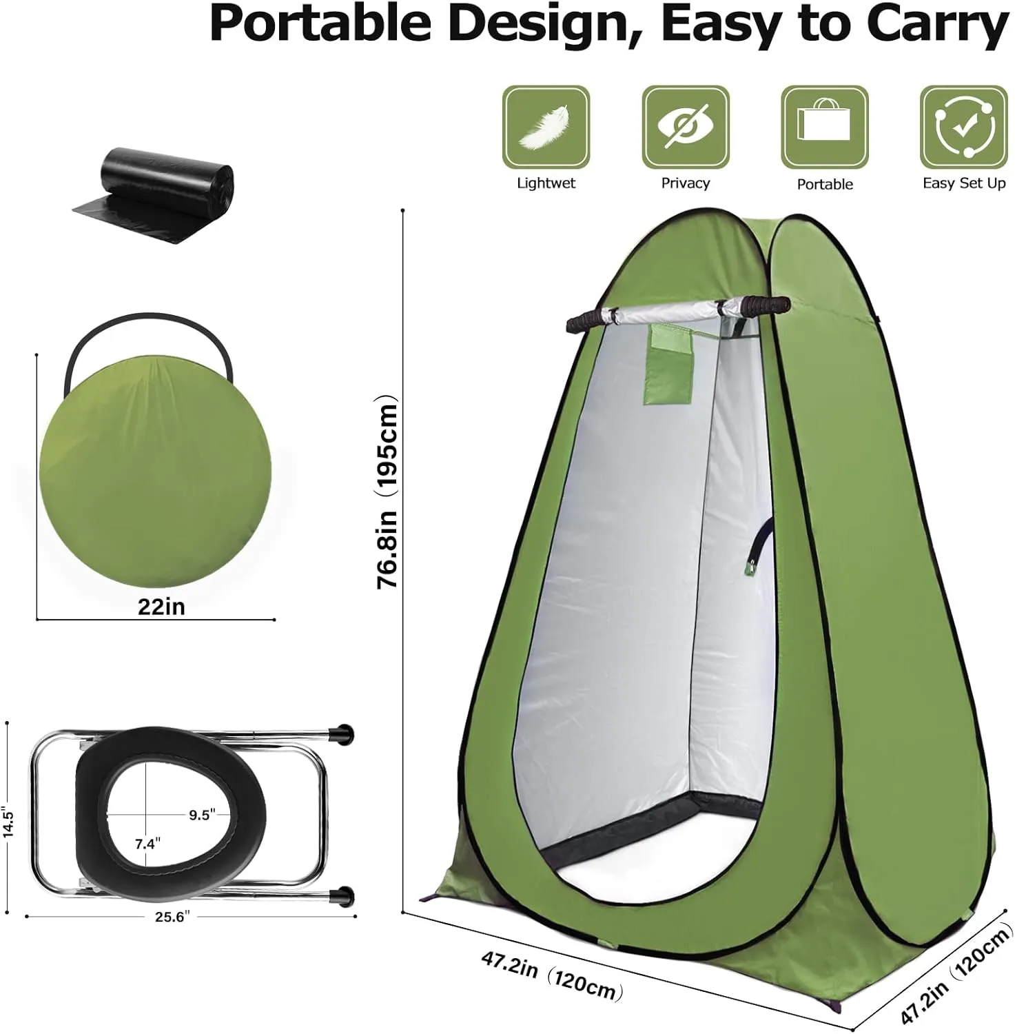 Anngrowy Pop Up Privacy Shower Tent - Portable Outdoor Camping Bathroom Toilet Changing Dressing Room - UPF40  Waterproof