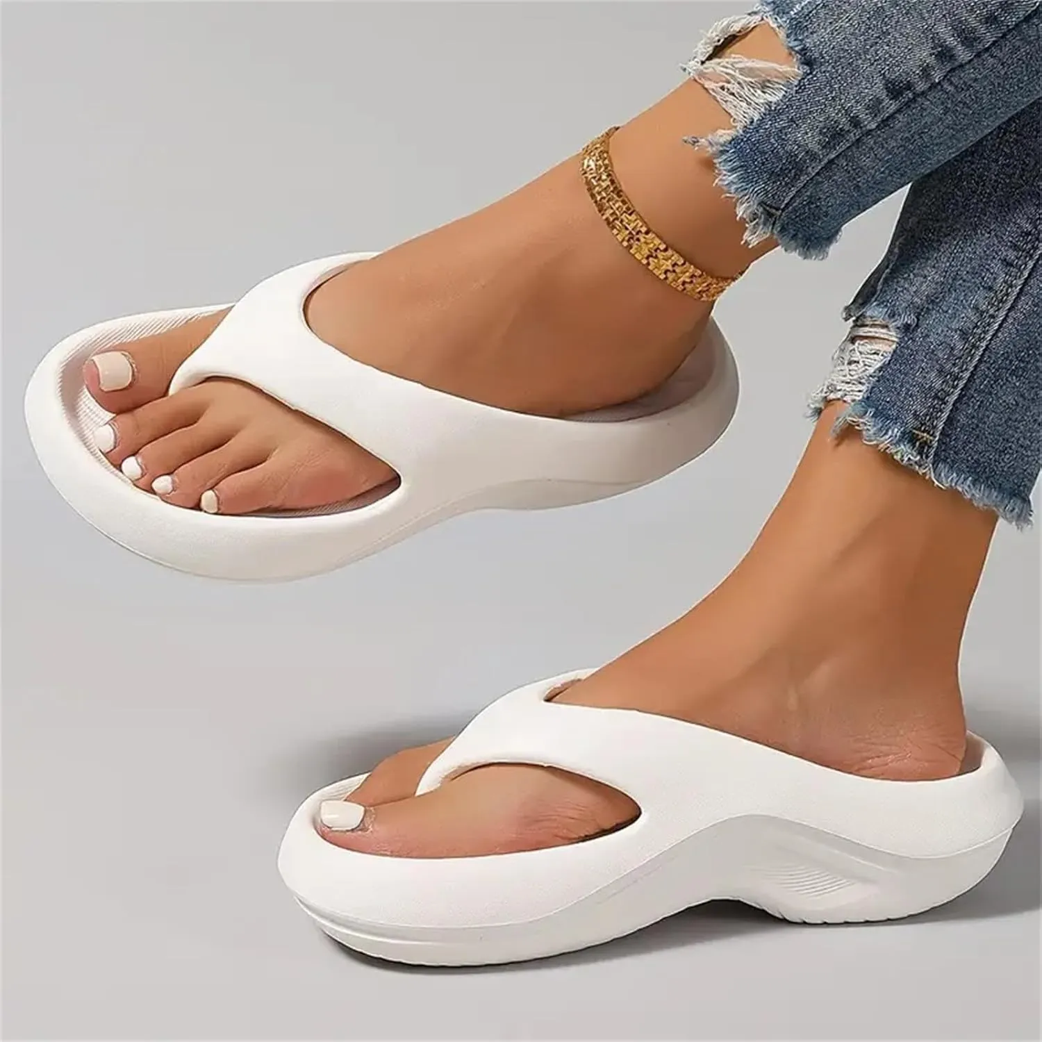 Arch Support Flip Flops for Women Plantar Fasciitis Orthopedic Sandals for Women Arch Support Walking Sandals Platform Recovery Flipflops Pillow Soft Summer Beach Shoes Non-slip Comfort Lightweight