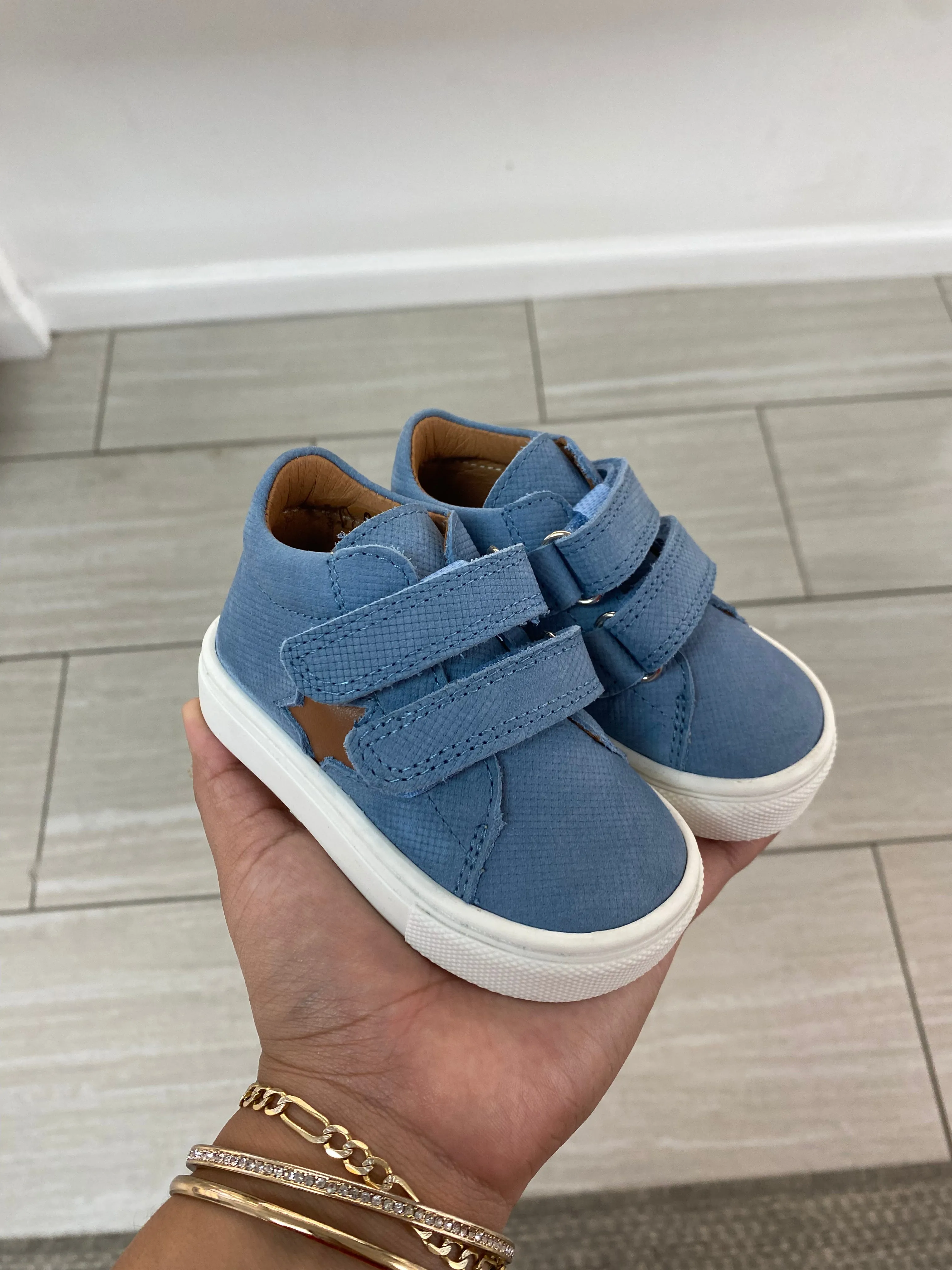 Atlanta Mocassin Blue Nubuck Star Velcro  Baby Sneaker