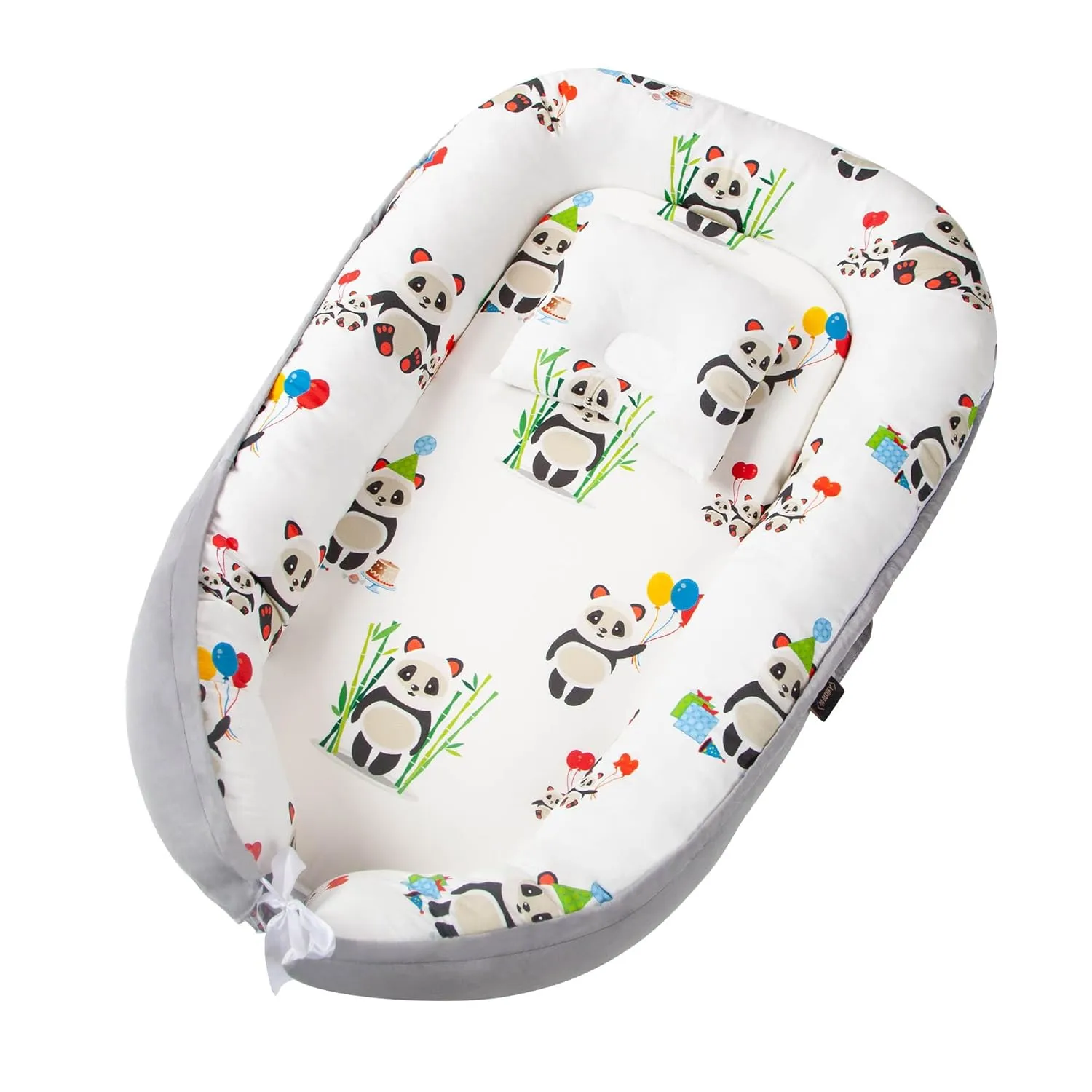 Baby nest for Newborns 0–24 Months – CPSC Certified Snuggle Me Lounger, Cute Panda Design, Portable & Reversible Infant Lounger, Breathable Pillow, Baby Registry Gift Essential