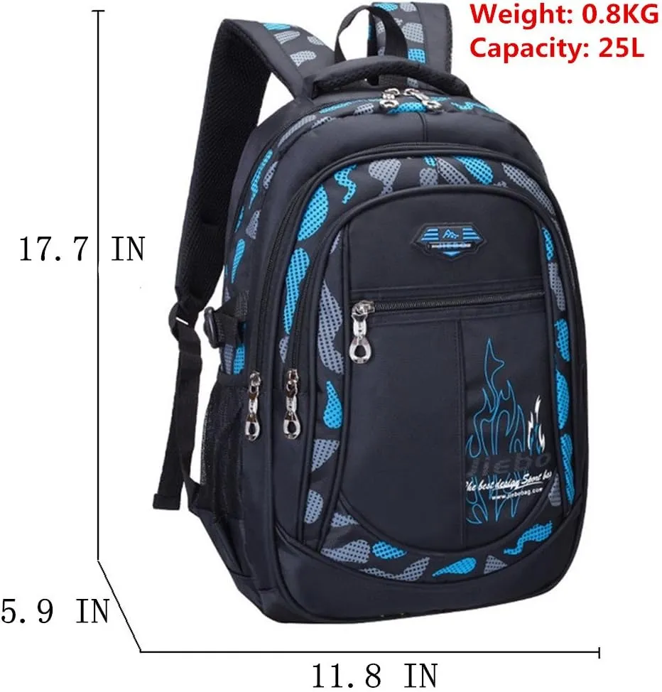 Backpack Boys Elementary School Bookbag Durable Heavy Duty Student Teenage Sturdy Kids Travel Waterproof Big (Blue) Large