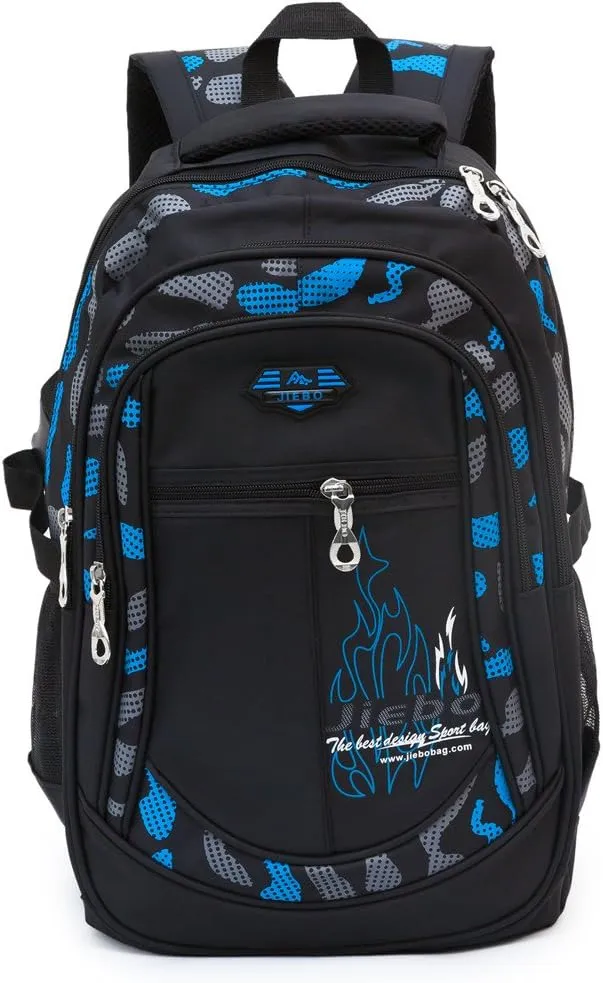 Backpack Boys Elementary School Bookbag Durable Heavy Duty Student Teenage Sturdy Kids Travel Waterproof Big (Blue) Large