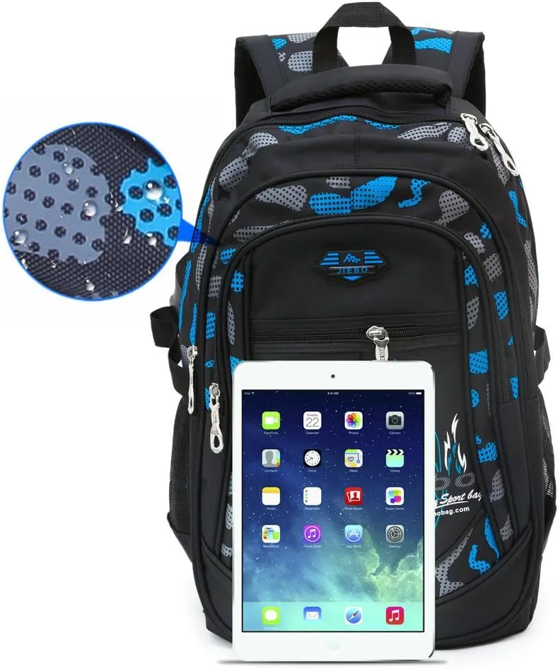 Backpack Boys Elementary School Bookbag Durable Heavy Duty Student Teenage Sturdy Kids Travel Waterproof Big (Blue) Large