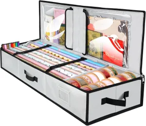 BALEINE Wrapping Paper Storage Organizer, 40" Durable 600D Oxford Fabric Gift Wrap Storage Bag with Flexible Partitions for Ribbon, Holiday Accessories (Gray)
