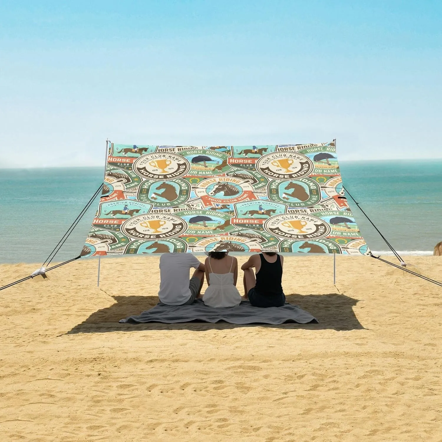 Beach Shade Tent with UPF50  UV Protection,Horse Riding Patches Pattern Lightweight Camping Sun Shelter for Outdoor,Camping Trips, Fishing, Backyard,Picnics,Easy Set Up and Carry 9x10.5 FT