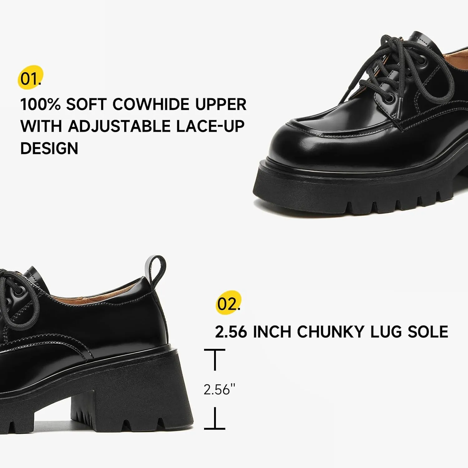 BEAU TODAY Chunky Platform Oxford Shoes for Women - Classic Lace-Up Leather Comfortable Business Lug Sole Work Office Shoes