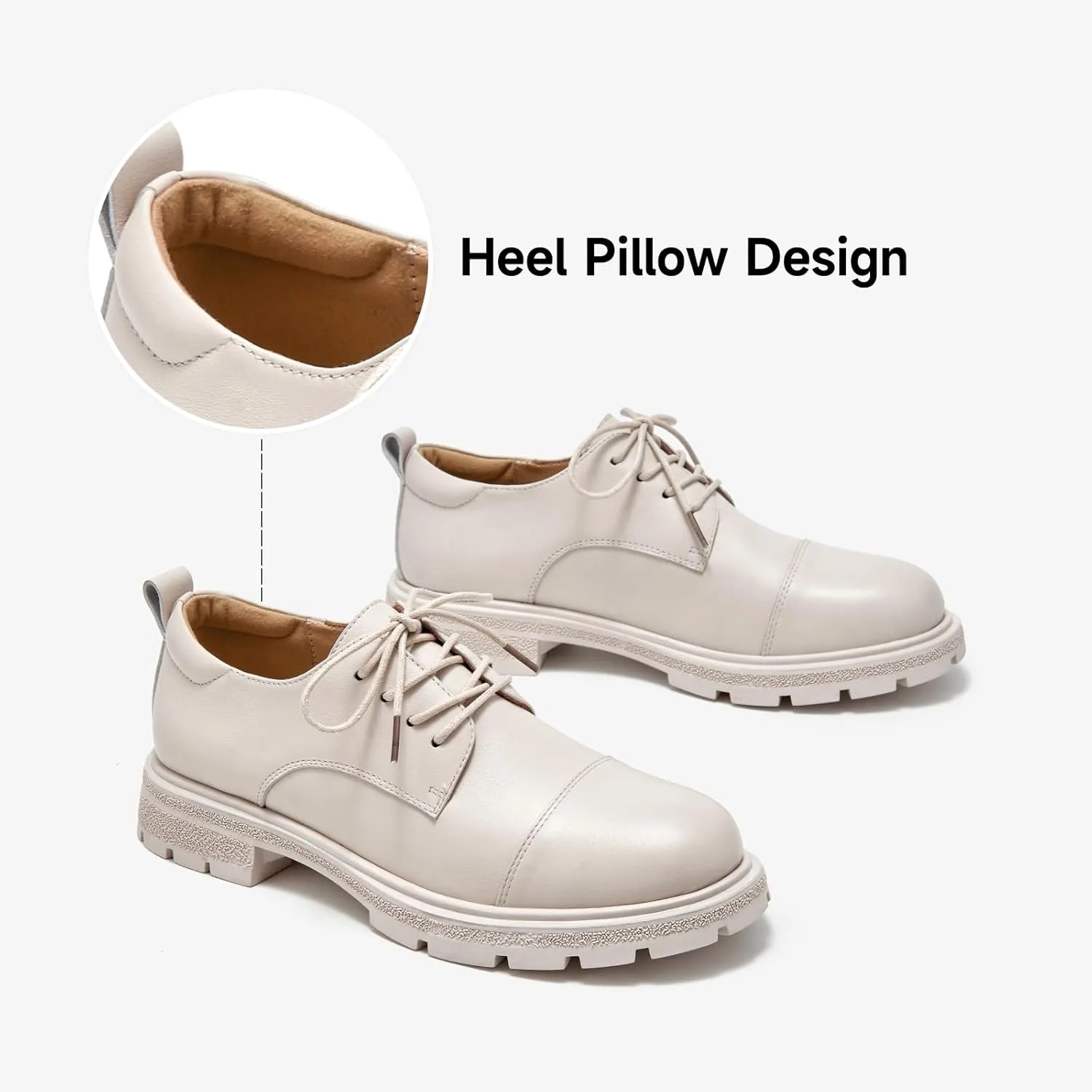BEAU TODAY Womens Oxford Shoes,Leather Lace-Up Oxfords for Women,Formal Chunky Comfortable Brethable Round Toe Non Slip Business Work Casual Office Dress Shoes