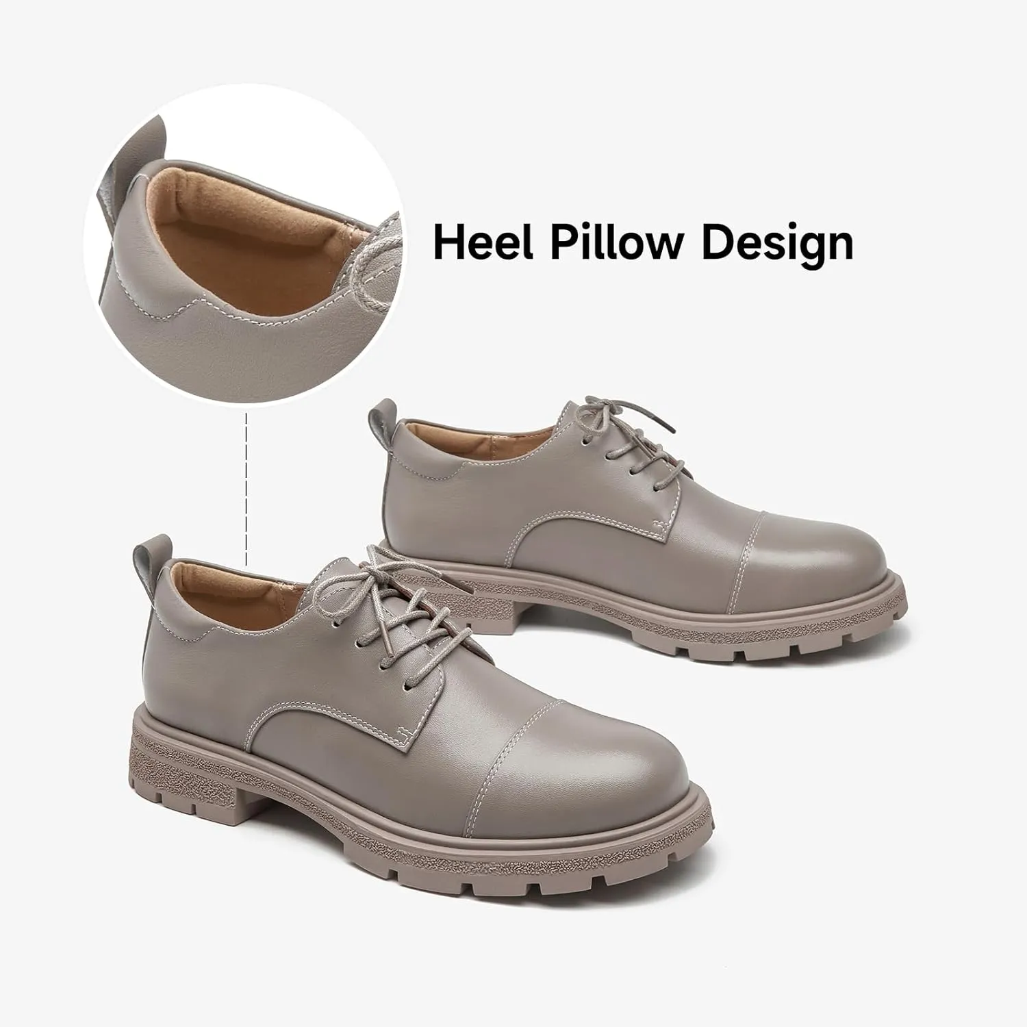 BEAU TODAY Womens Oxford Shoes,Leather Lace-Up Oxfords for Women,Formal Chunky Comfortable Brethable Round Toe Non Slip Business Work Casual Office Dress Shoes