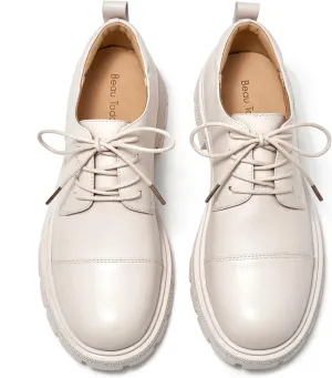 BEAU TODAY Womens Oxford Shoes,Leather Lace-Up Oxfords for Women,Formal Chunky Comfortable Brethable Round Toe Non Slip Business Work Casual Office Dress Shoes