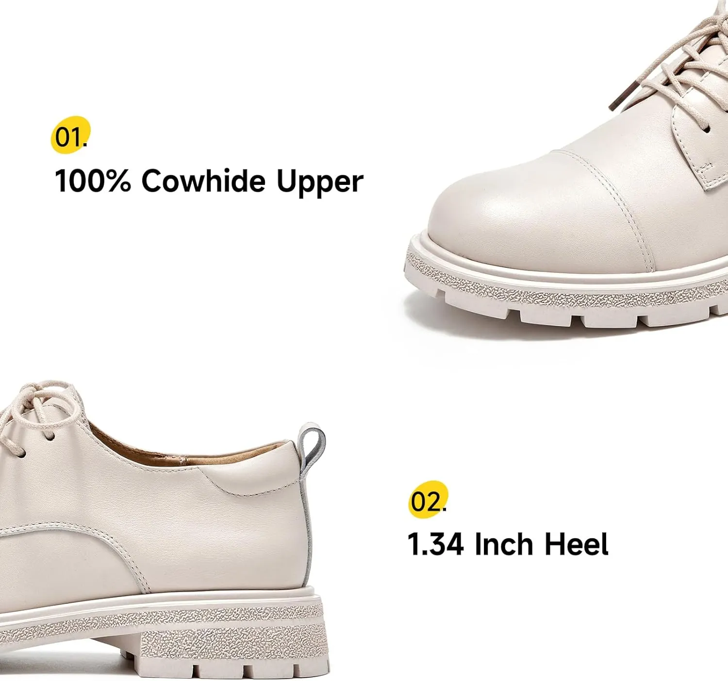 BEAU TODAY Womens Oxford Shoes,Leather Lace-Up Oxfords for Women,Formal Chunky Comfortable Brethable Round Toe Non Slip Business Work Casual Office Dress Shoes