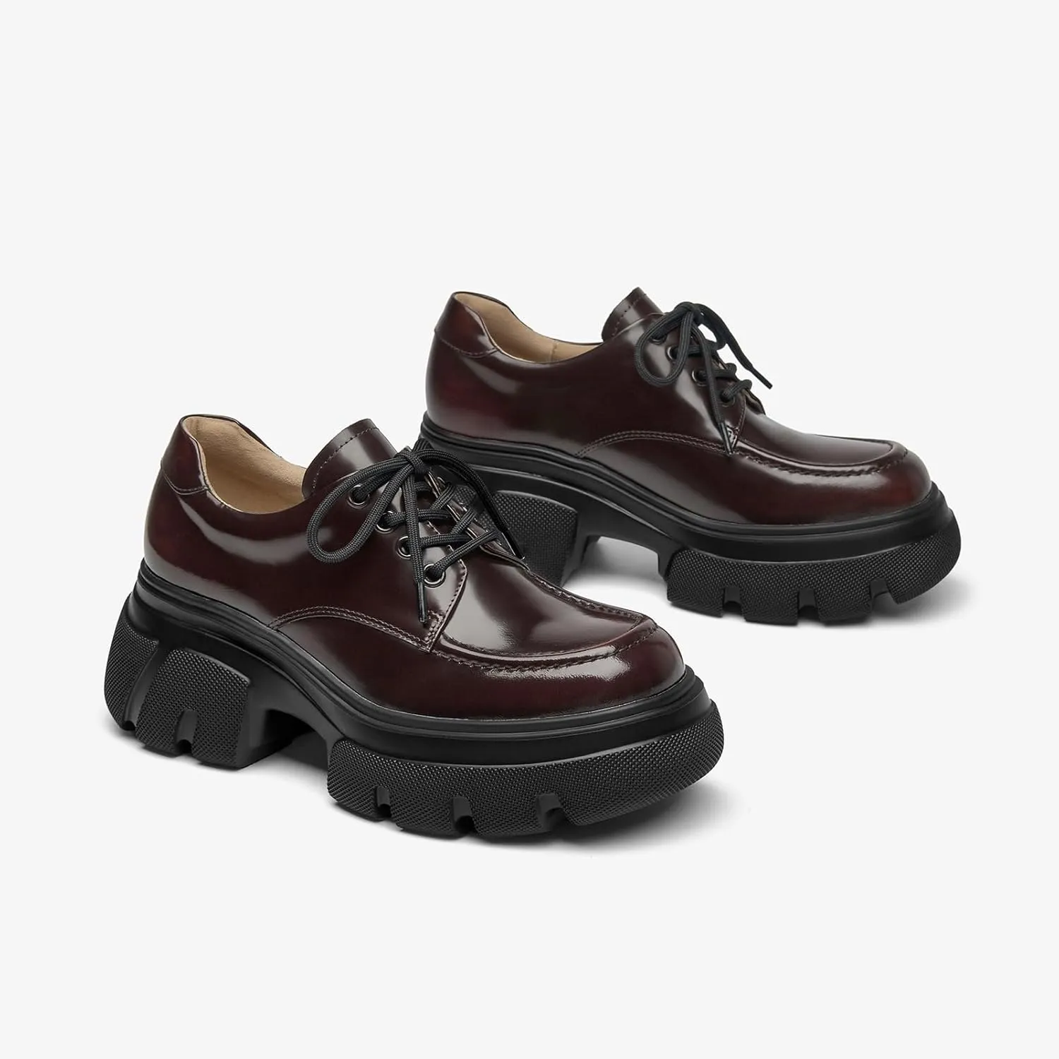 BEAU TODAY Women's Platform Oxfords, Chunky Work Oxford Shoes for Women, Business Casual Leather Shoes Women, Comfortable Non-Slip Round Toe Dressy Shoes