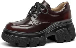 BEAU TODAY Women's Platform Oxfords, Chunky Work Oxford Shoes for Women, Business Casual Leather Shoes Women, Comfortable Non-Slip Round Toe Dressy Shoes