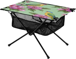 Beautiful Birds Green Portable Folding Camping Table, Compact Lightweight Beach Table with Carrying Bag for Outdoor Picnics, BBQs, Camp