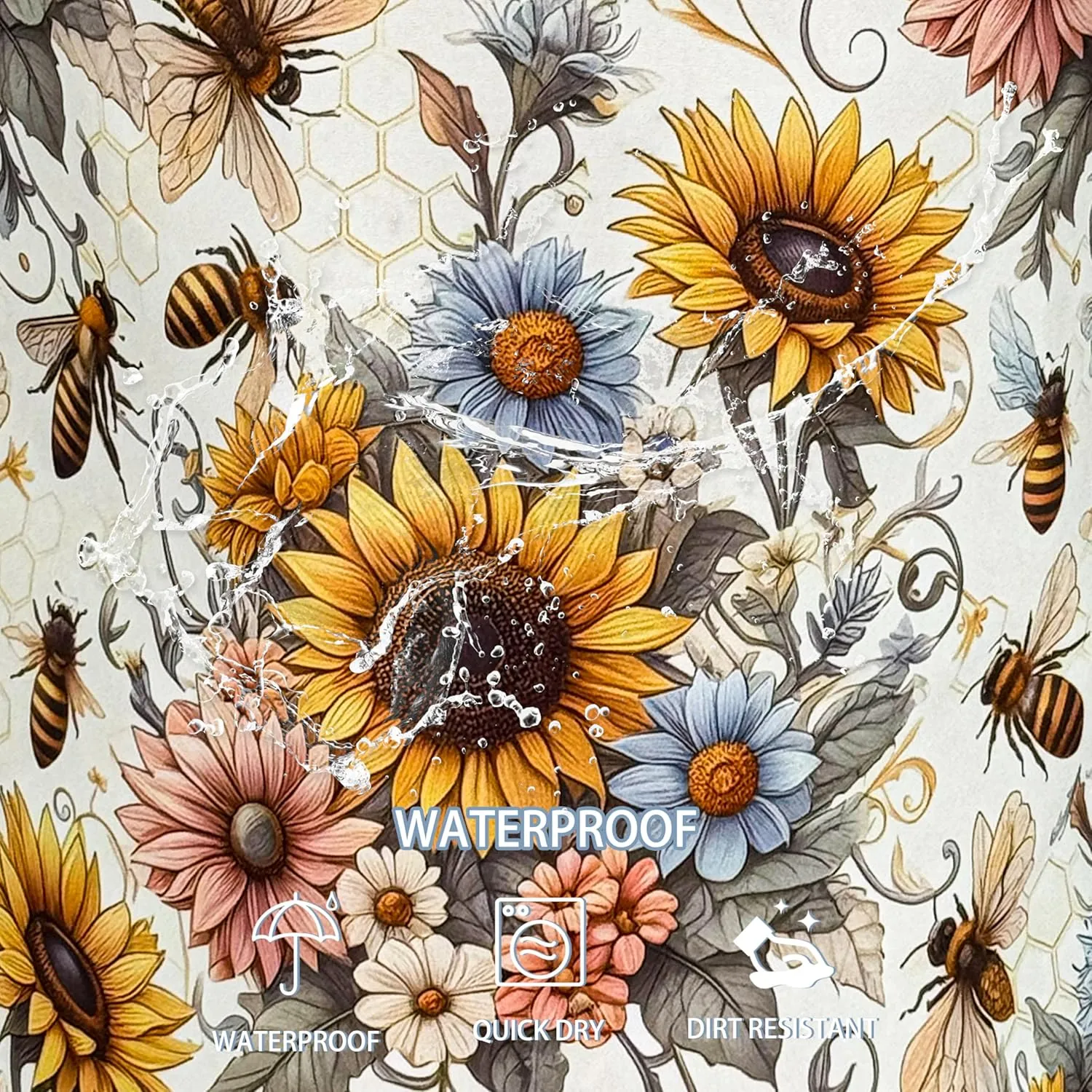 Bee Sunflower Laundry Basket Flower Foldable Oxford Cloth Funny Tote Bag Laundry Hamper Clothes Storage Bucket Toy Organizer For Bathroom/Laundry Storage/Bedroom 18.9x16.5 Inch