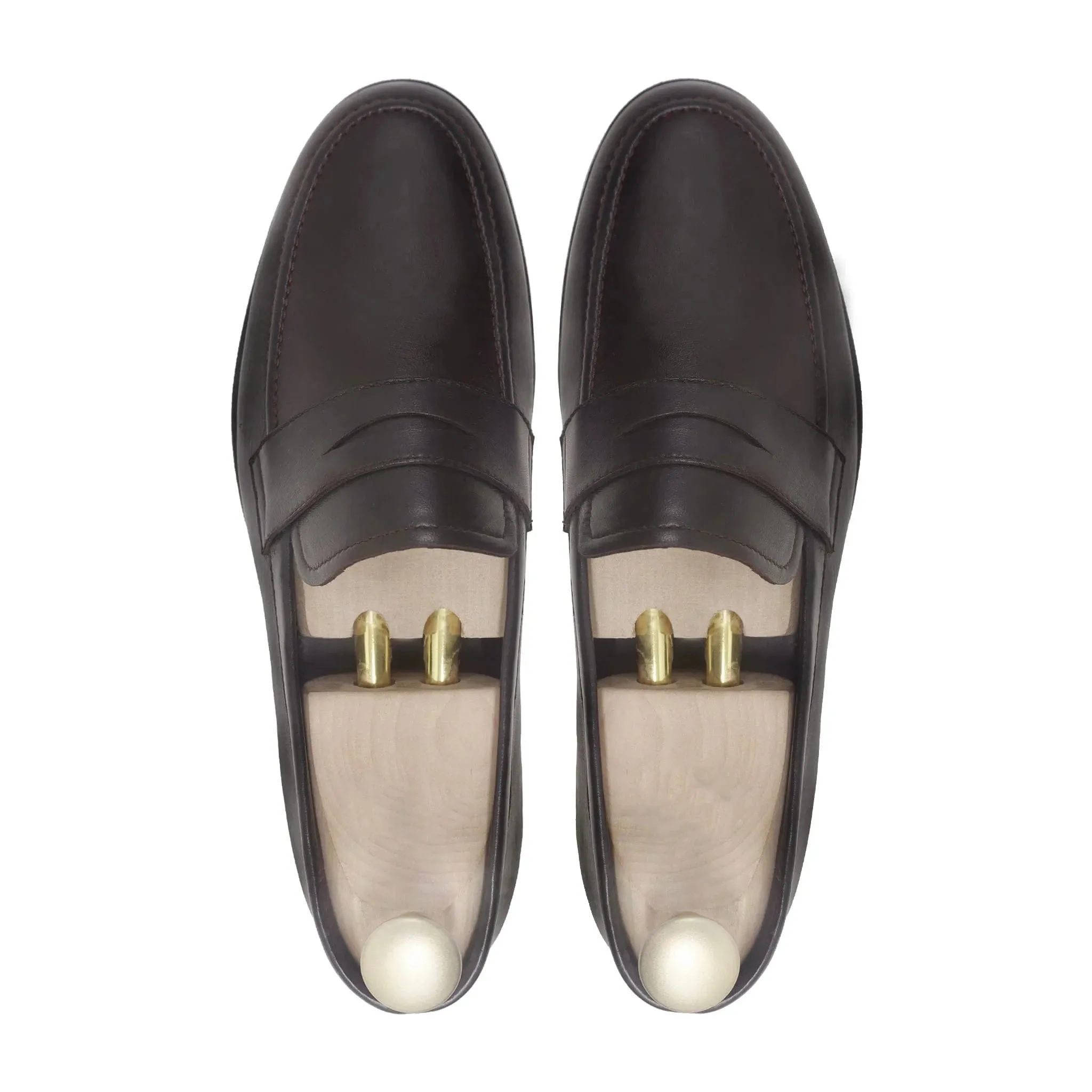 Bespoke Men's  Dark Brown Leather Penny Loafer