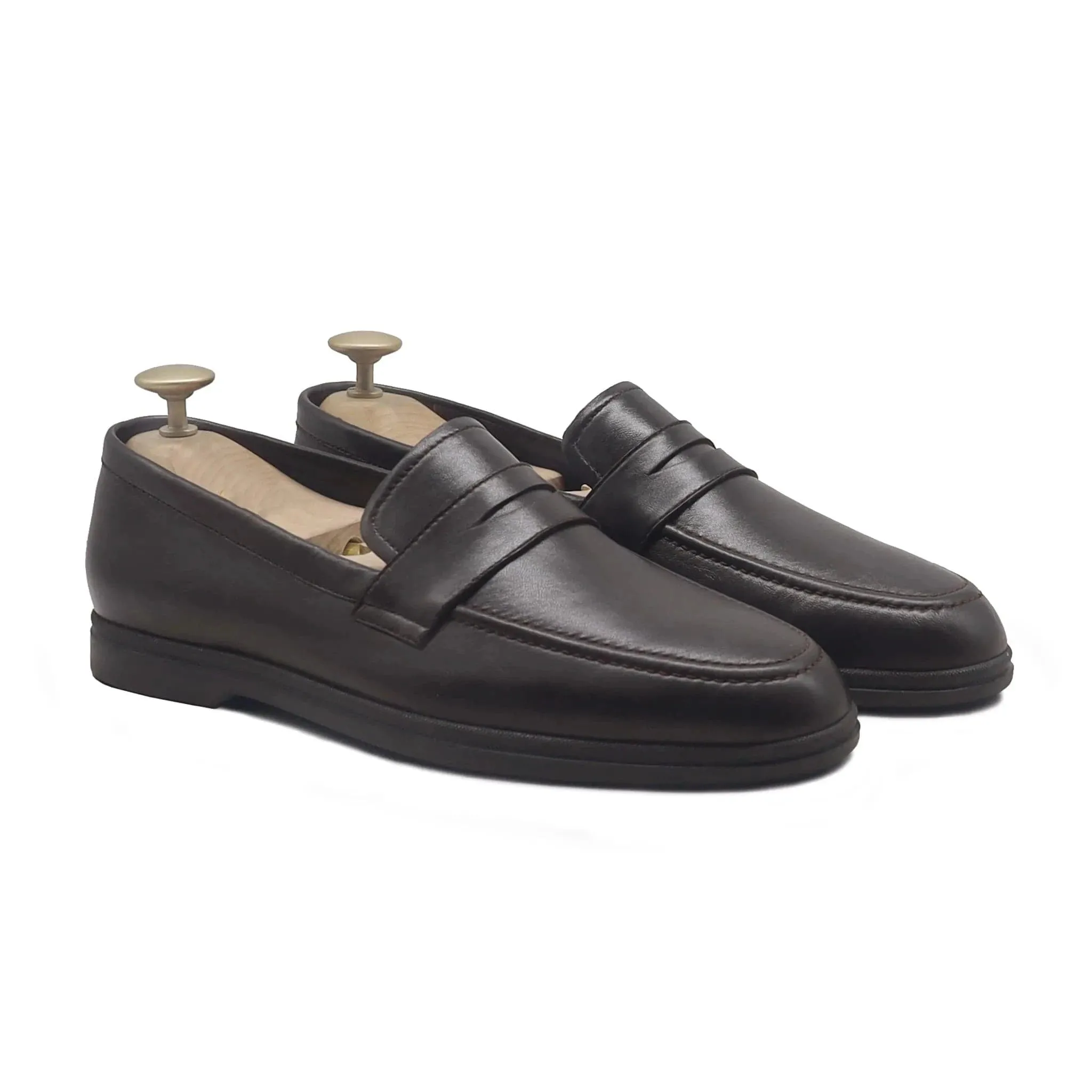 Bespoke Men's  Dark Brown Leather Penny Loafer