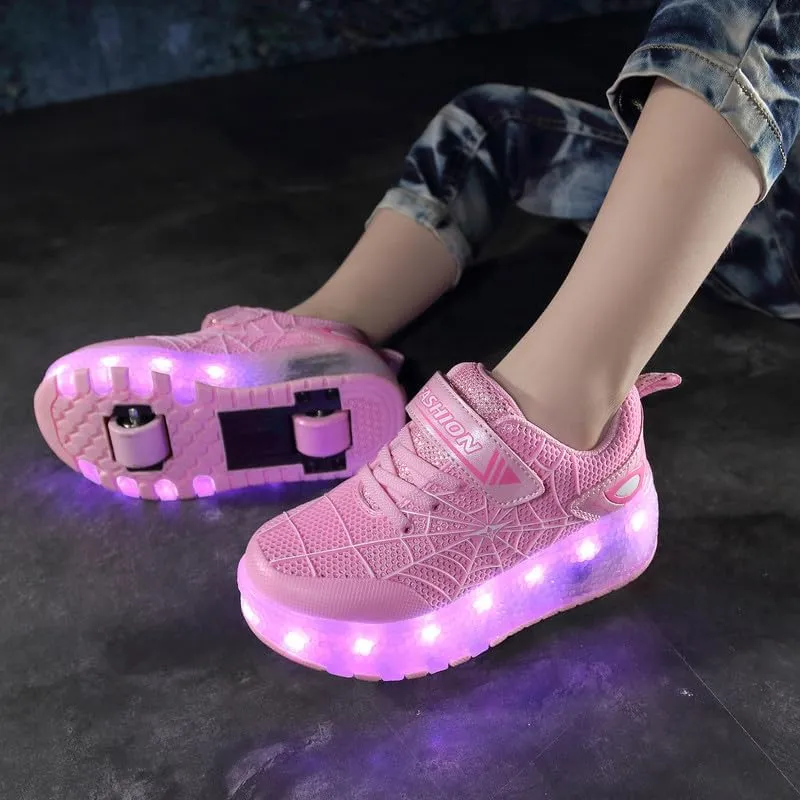 BFOEL Rechargeable Roller Shoes for Boys Girls Age 6-14 with LED Light-Up Kids Sneakers for Outdoor Play, Birthday