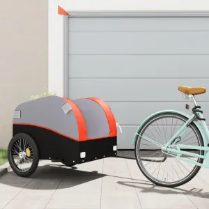 Bike Trailer Bicycle Trailer, Bicycle Cargo Trailer, Two-Wheel Bike Luggage Wagon Bicycle Trailer with Safety Flag, Black and Orange 99.2 lb Iron 52.4"x26.8"x26.8", -176