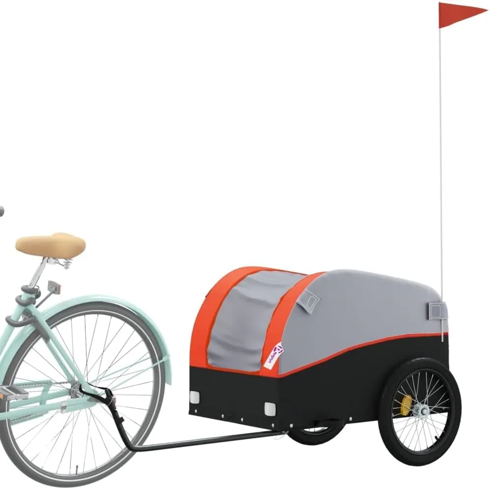 Bike Trailer Bicycle Trailer, Bicycle Cargo Trailer, Two-Wheel Bike Luggage Wagon Bicycle Trailer with Safety Flag, Black and Orange 99.2 lb Iron 52.4"x26.8"x26.8", -176