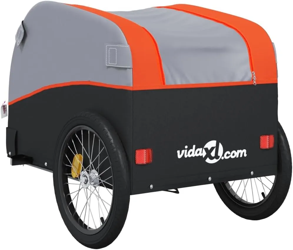 Bike Trailer Bicycle Trailer, Bicycle Cargo Trailer, Two-Wheel Bike Luggage Wagon Bicycle Trailer with Safety Flag, Black and Orange 99.2 lb Iron 52.4"x26.8"x26.8", -176