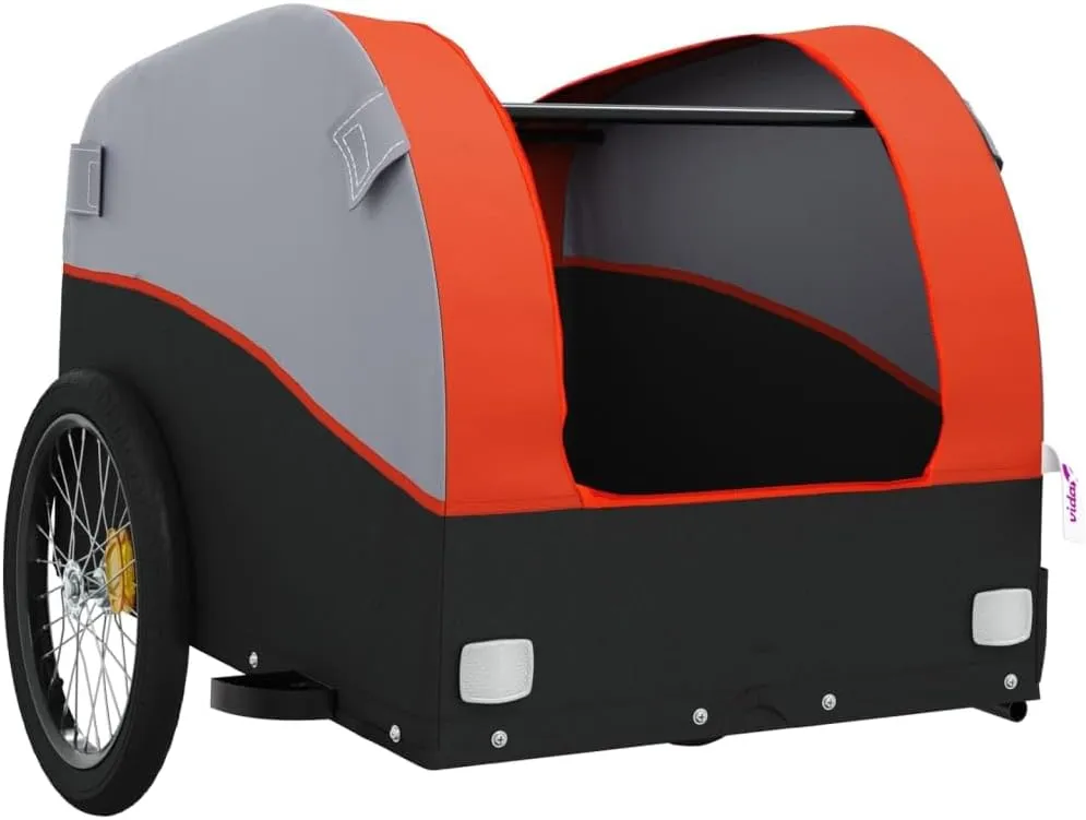 Bike Trailer Bicycle Trailer, Bicycle Cargo Trailer, Two-Wheel Bike Luggage Wagon Bicycle Trailer with Safety Flag, Black and Orange 99.2 lb Iron 52.4"x26.8"x26.8", -176