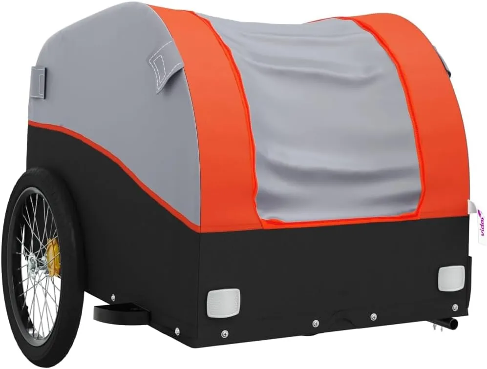 Bike Trailer Bicycle Trailer, Bicycle Cargo Trailer, Two-Wheel Bike Luggage Wagon Bicycle Trailer with Safety Flag, Black and Orange 99.2 lb Iron 52.4"x26.8"x26.8", -176