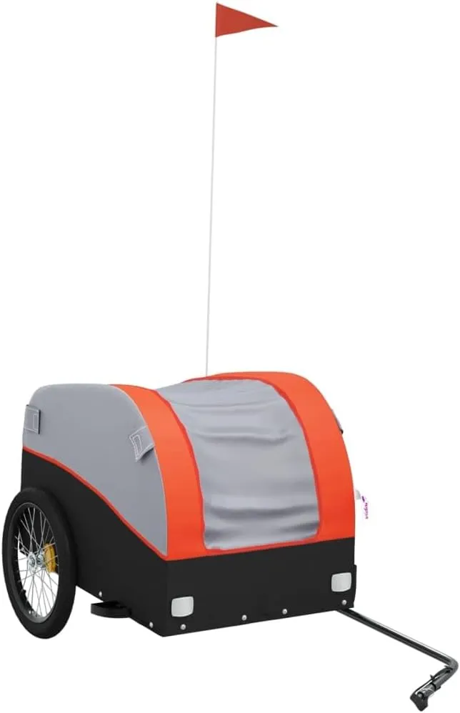 Bike Trailer Bicycle Trailer, Bicycle Cargo Trailer, Two-Wheel Bike Luggage Wagon Bicycle Trailer with Safety Flag, Black and Orange 99.2 lb Iron 52.4"x26.8"x26.8", -176