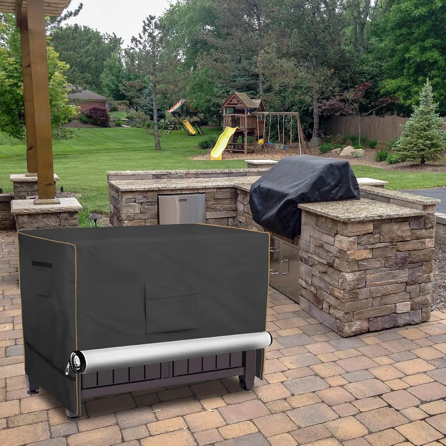 Bitubi Prep Table Cover with Split Zipper for 52 Inch Keter Unity XL Portable Outdoor Table, Heavy Duty Waterproof Fabric, Compatible with 52 Inch Kitchen Island Table, Black