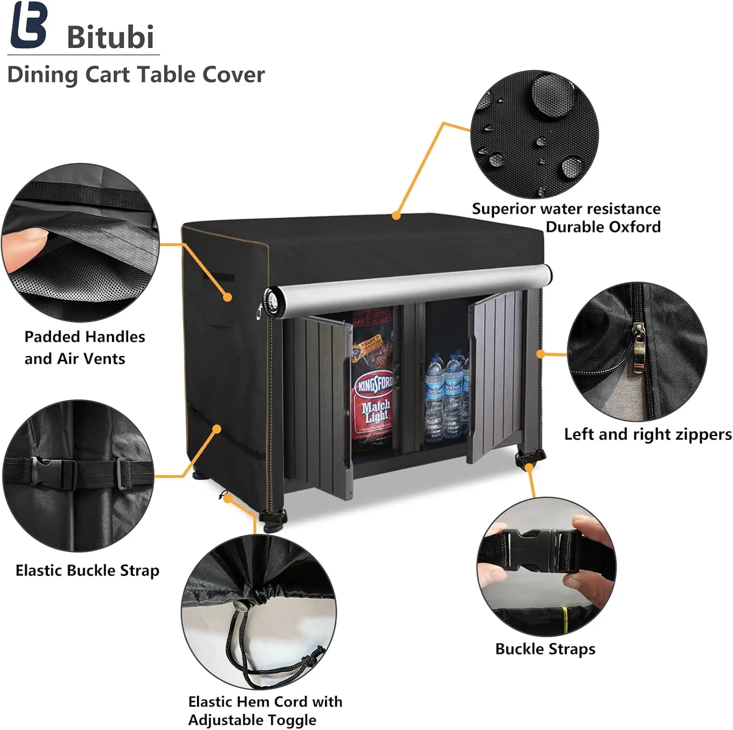 Bitubi Prep Table Cover with Split Zipper for 52 Inch Keter Unity XL Portable Outdoor Table, Heavy Duty Waterproof Fabric, Compatible with 52 Inch Kitchen Island Table, Black