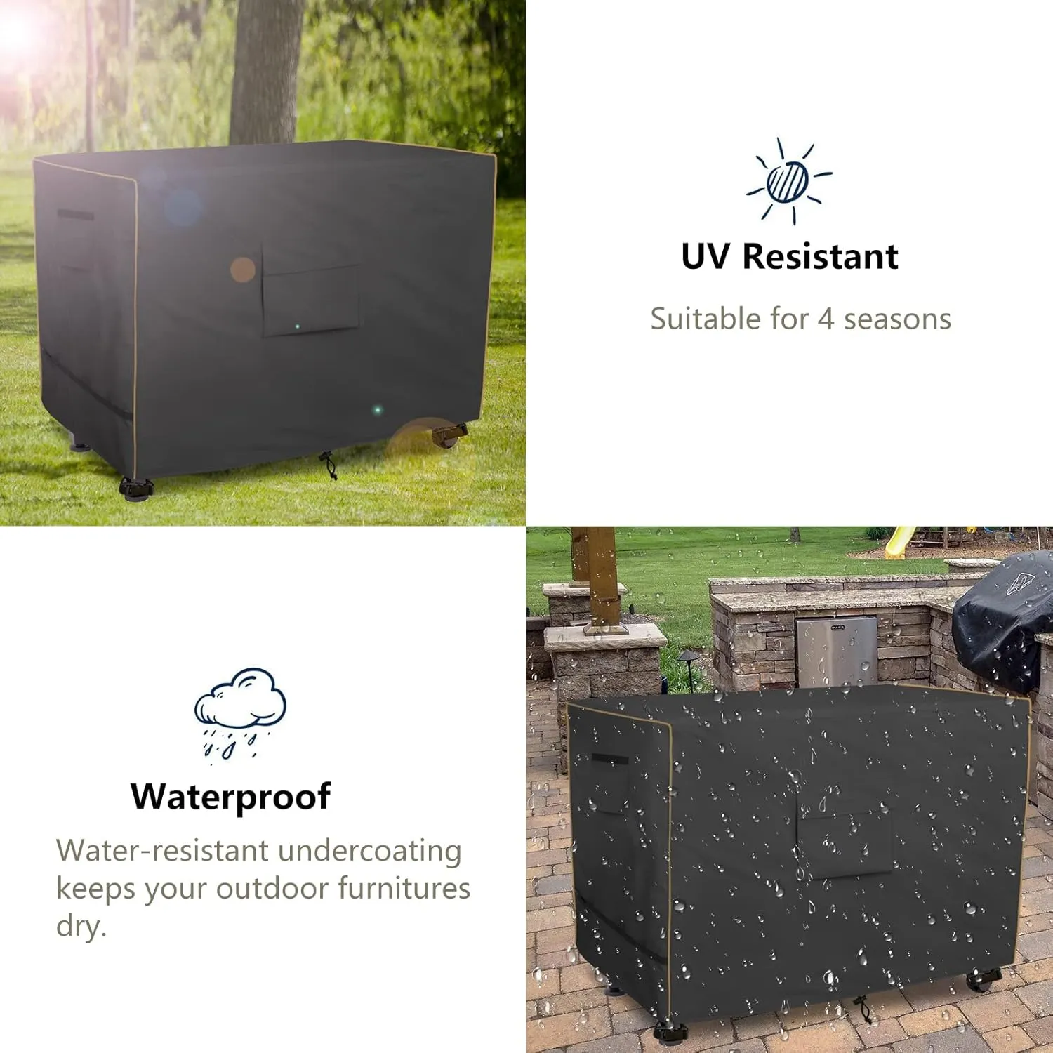 Bitubi Prep Table Cover with Split Zipper for 52 Inch Keter Unity XL Portable Outdoor Table, Heavy Duty Waterproof Fabric, Compatible with 52 Inch Kitchen Island Table, Black