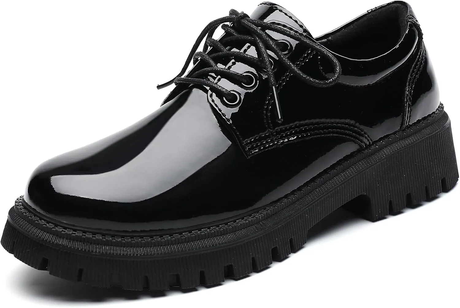 Black Platform Oxford Shoes for Women Chunky Leather Work Office Non Slip Dress Shoes Saddle Comfortable Business Shoes