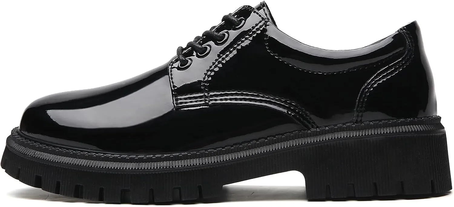 Black Platform Oxford Shoes for Women Chunky Leather Work Office Non Slip Dress Shoes Saddle Comfortable Business Shoes