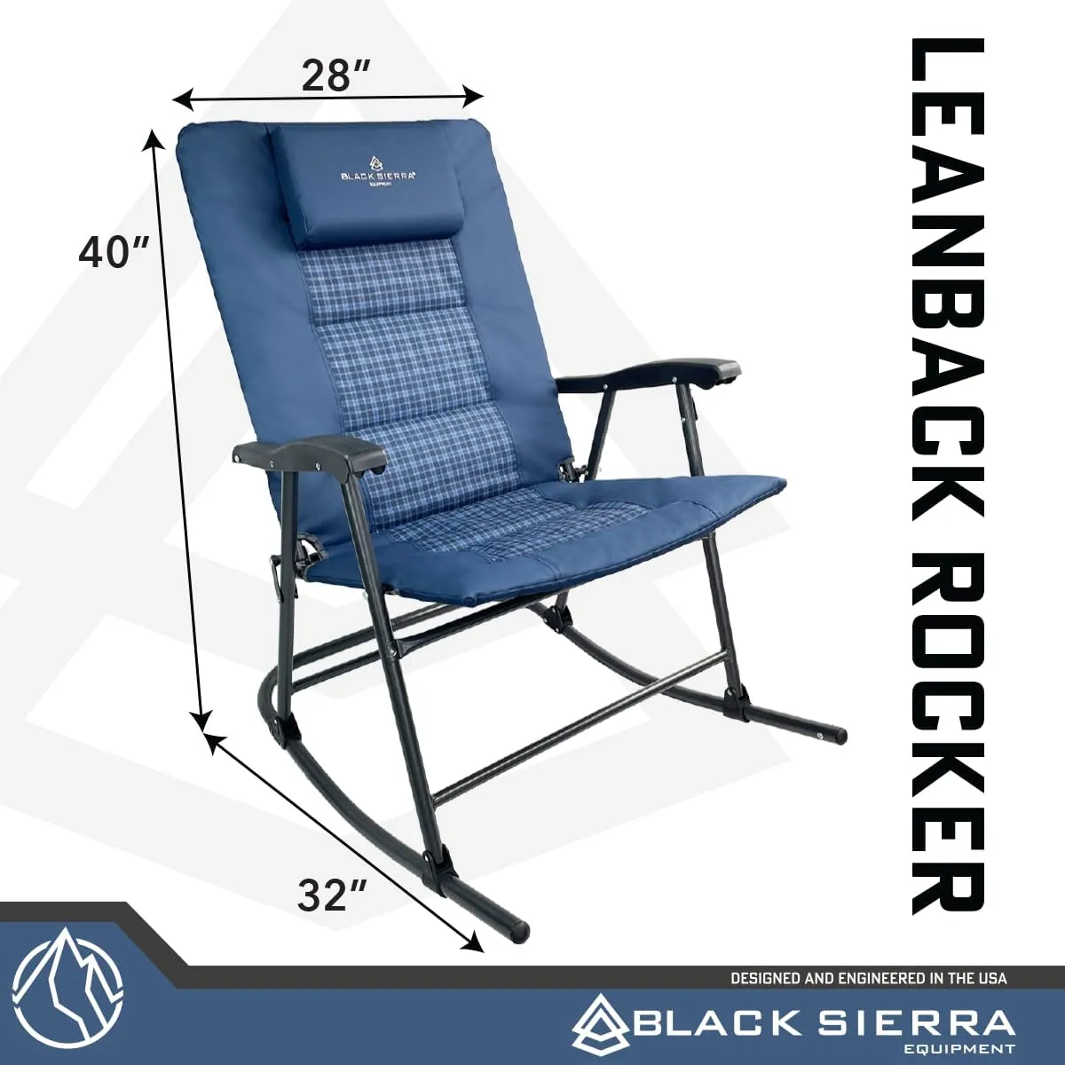 Black Sierra High Back Folding Rocking Chair, XL Oversize Camping Rocker Supports 300 LBS, Padded Portable Heavy Duty Armchair for Deck and Patio