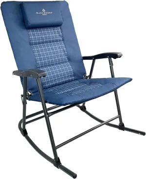 Black Sierra High Back Folding Rocking Chair, XL Oversize Camping Rocker Supports 300 LBS, Padded Portable Heavy Duty Armchair for Deck and Patio