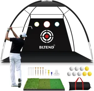 Bltend Golf Net - 10x7ft Golf Practice Nets for Backyard Driving Chipping - Golf Hitting Net with Tri-Turf Golf Mat - Personal Golf Training Equipment for Indoor Outdoor Use - Gifts for Men/Golfers